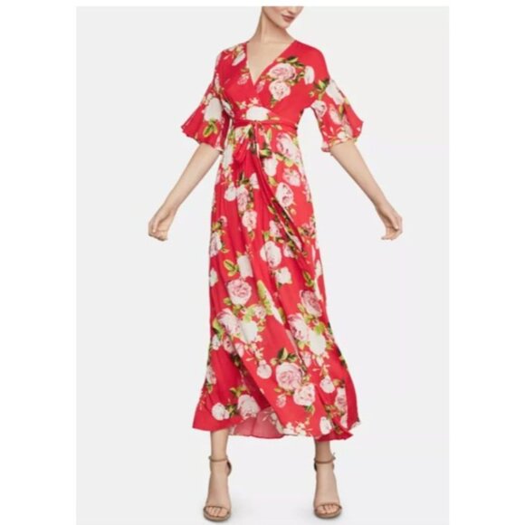 BCBGMAXAZRIA Womens Floral-Print Faux-Wrap Maxi Dress size medium crinkle - Picture 1 of 9
